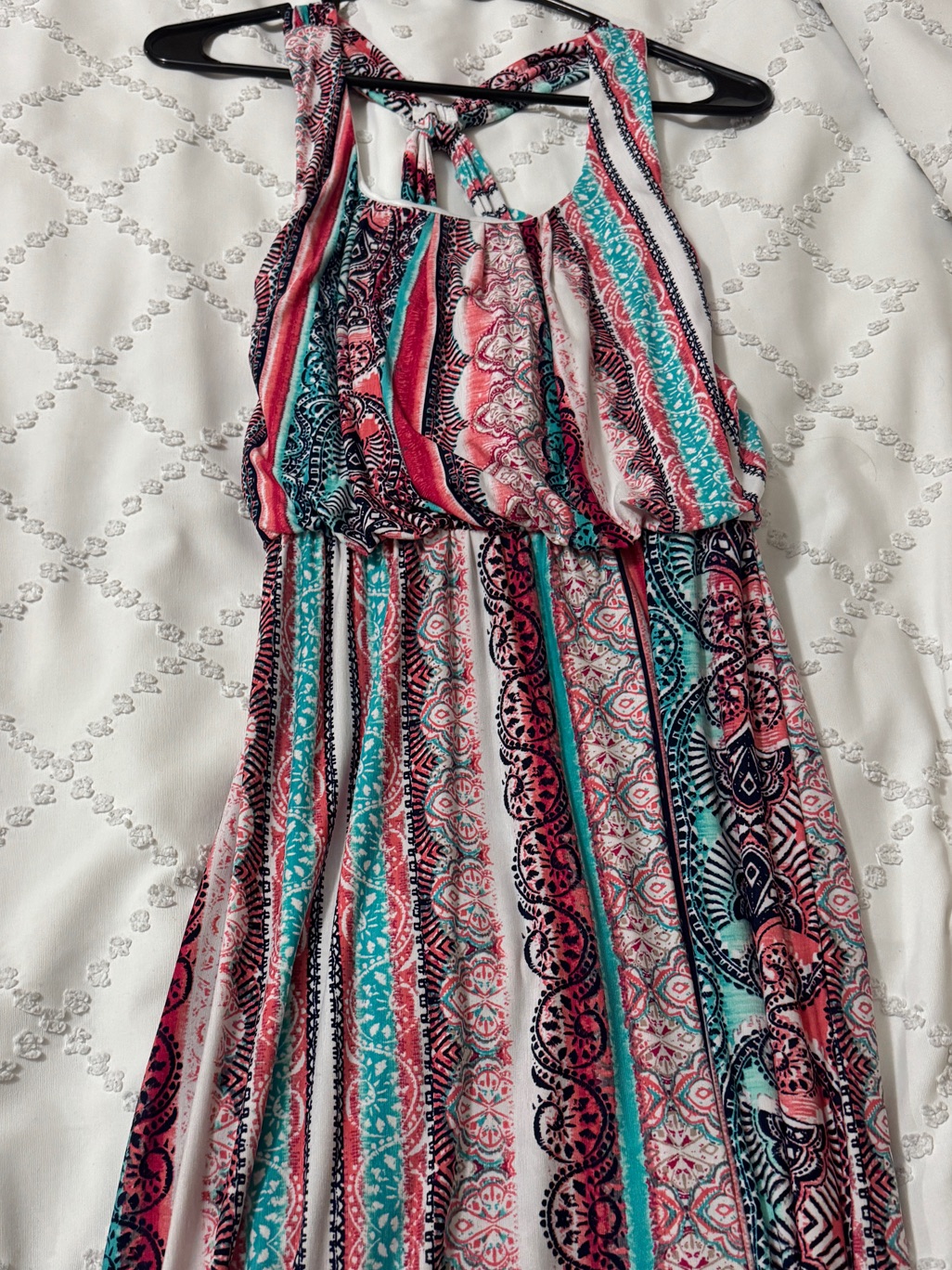 Striped Pattern Summer Maxi Dress In Pink, Teal, Black
